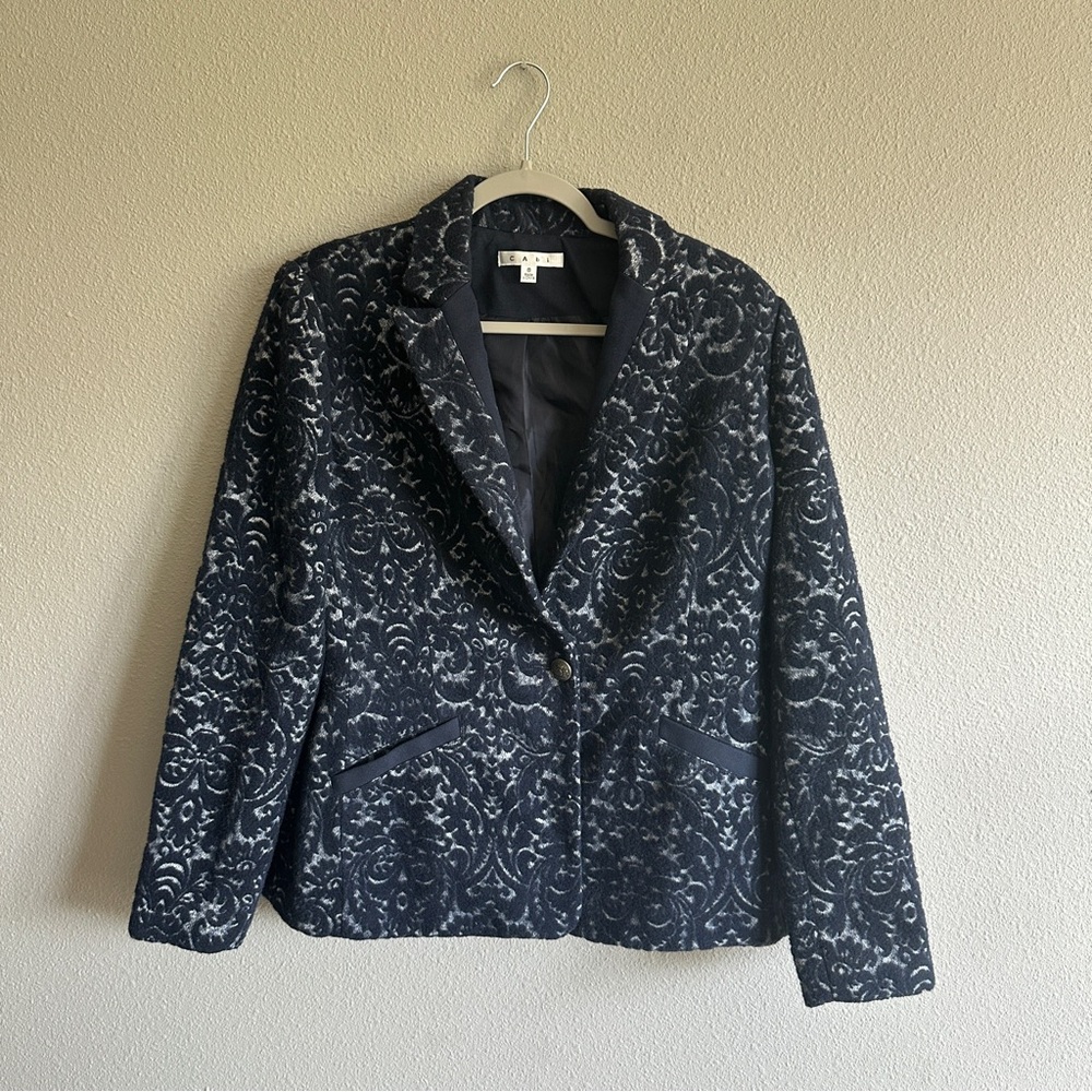 CAbi Blue Velvet Textured Patterned Blazer 8